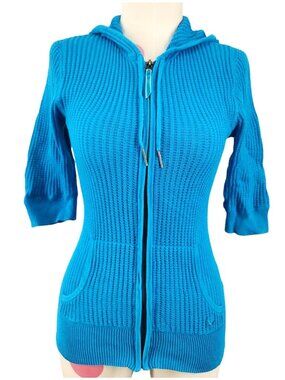 Women's Nollie Hoodie Zip-up Sweater 100% Cotton XS Bright Blue Elbow Length